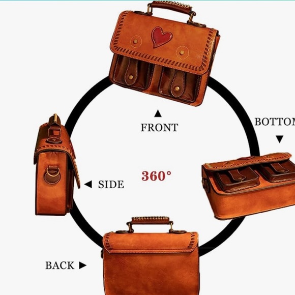 NEW Cambridge Heart Shoulder Satchel Bag Colorblock Brown & Cognac Multi NWT - Picture 6 of 10